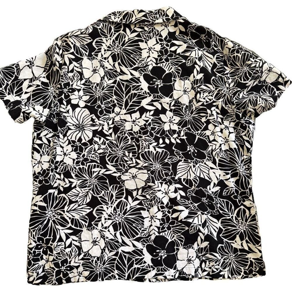 Cathy Daniel’s M black white button up floral vintage short sleeve Hawaiian cott - Picture 3 of 4